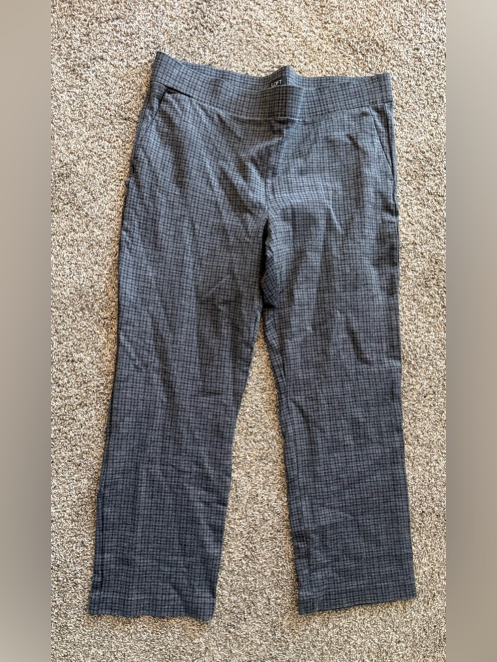 LOFT Gray Micro-Check Dress Trousers